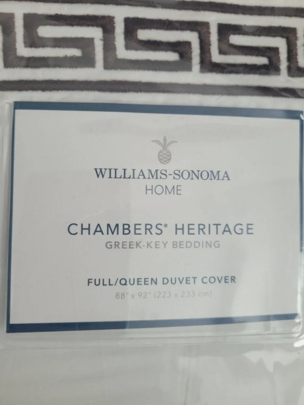 Williams Sonoma Chambers Heritage Greek-Key Full/Queen Duvet Egyptian cotton
